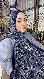 Etnik Özel Doku Pamuk Şal- MAVİ