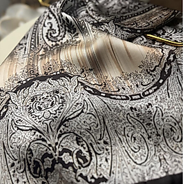 Etro Marka Yeni Sezon İthal Etnik Desen Vual İpek Şal - Gold Kahve