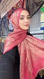 Hürrem Sultan Kendinden Dokulu Çift Taraflı Şal-kırmızı gold