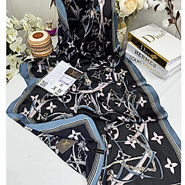 Lv Çift Taraflı İthal Vual İpel Şal - Siyah-Mavi