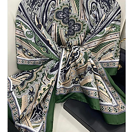 Rüzgar Desen Vual İpek Şal -Zeytin Yeşili