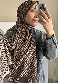 Fendi Desenli İpek Kaşmir Çift Taraflı Şal - Kahve