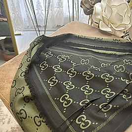 G Desen Çift Taraflı İpek Şal - Haki Siyah