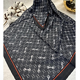 Gucci Desen Marka Eşarp  - Siyah Gri