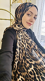 Leopar Desen Pamuk İpek Şal - Kahve