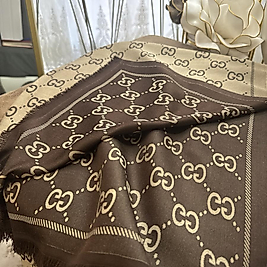 G Desen Çift Taraflı İpek Şal - Kahve