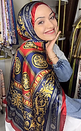 İTHAL Versace Vual İpek Şal - Kırmızı Lacivert