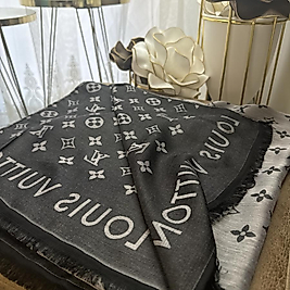 LOUİS VUİTTON, Desen Çift Taraflı İpek Şal - Gri Siyah