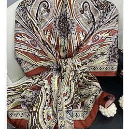 Rüzgar Desen Vual İpek Şal -Kumlu Kırmızı