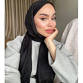 Fendi Desenli İpek Kaşmir Çift Taraflı Şal Siyah