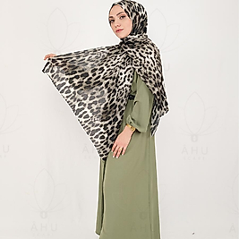 Leopar Desen Pamuk İpek Şal  - Yeşil