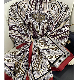 Rüzgar Desen Vual İpek Şal -Erik Kırmızısı