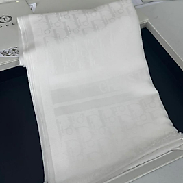 Dior Desenli İpek Kaşmir Çift Taraflı Şal - Ekru