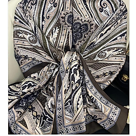 Rüzgar Desen Vual İpek Şal -Ceviz Kahvesi