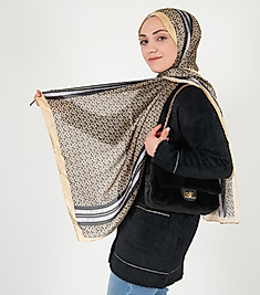 Burberry Çift Taraflı Vual İpek Şal- Gold Siyah