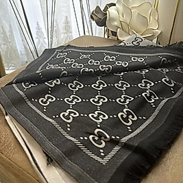 G Desen Çift Taraflı İpek Şal - Gri Siyah