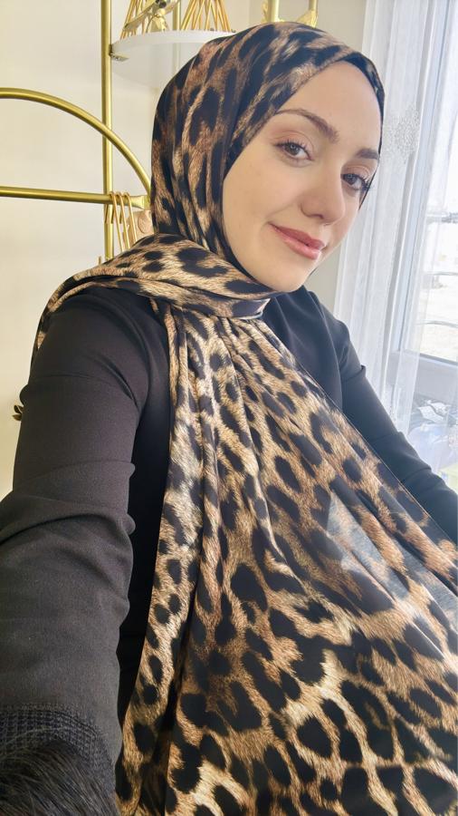 Leopar Desen Pamuk İpek Şal - Kahve
