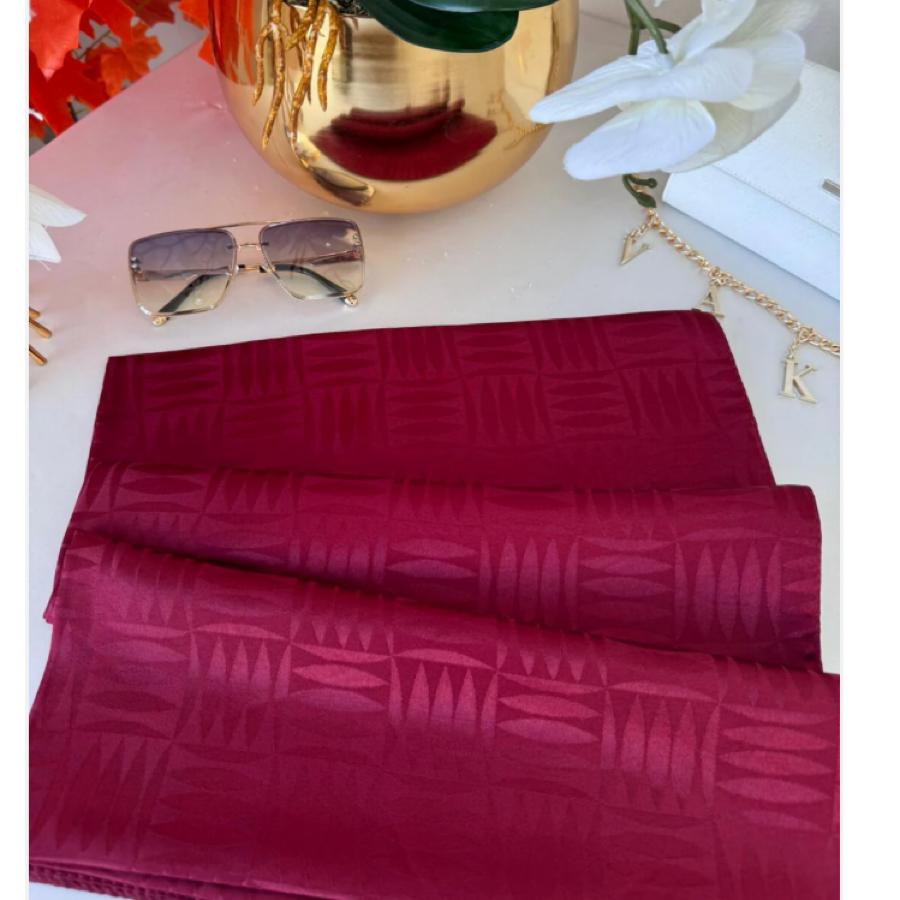 Kibrit Desen İpeksi Jakar Şal  - Bordo