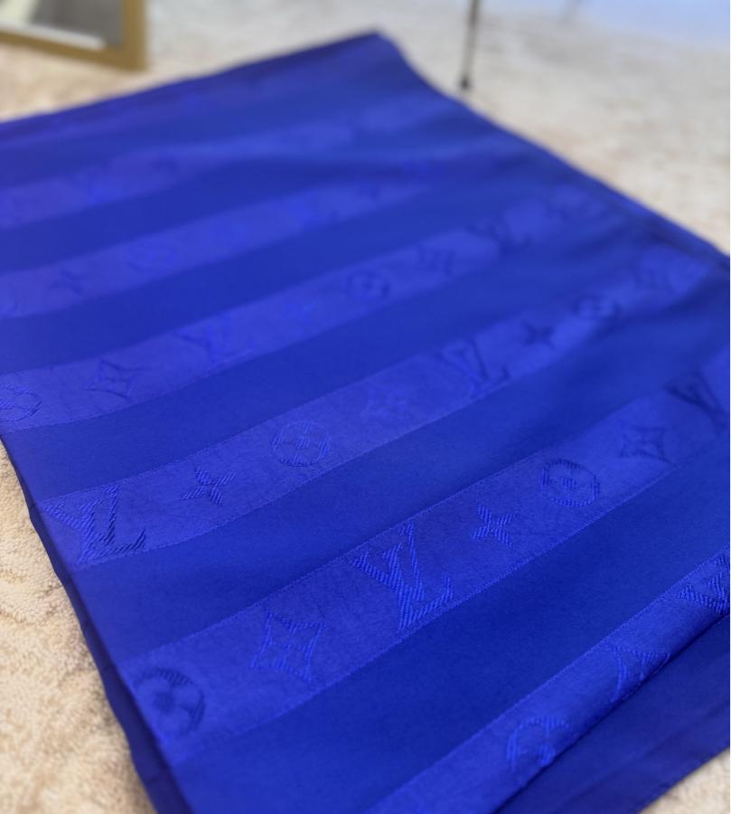 Louıs Luvitton Marka İpek Şal Mavi