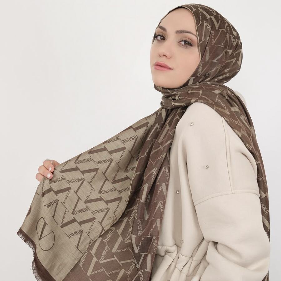 Valentino Marka Kaşmir İpek Çift Taraflı Şal- Kahve