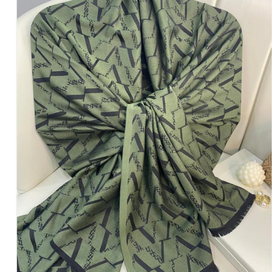 Valentino Marka Kaşmir İpek Şal - Haki Siyah