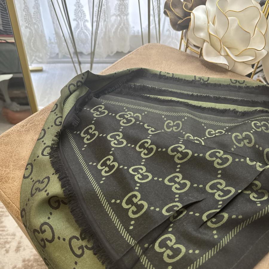 G Desen Çift Taraflı İpek Şal - Haki Siyah