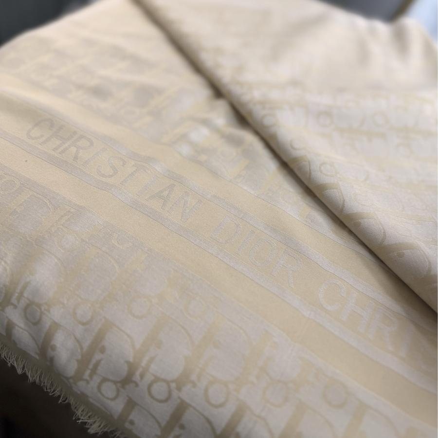 Dior Desen Çift Taraflı İpek Şal - Bej krem