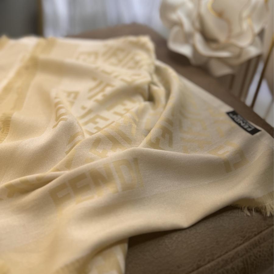 Fendi Desen Çift Taraflı İpek Şal - Bej Krem