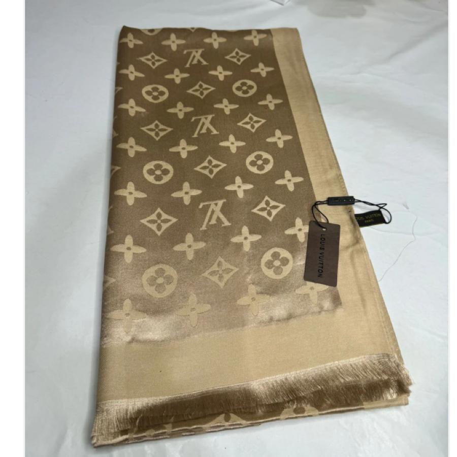 İthal Lv Kaşmir Yün İpek Şal - Bej Altın