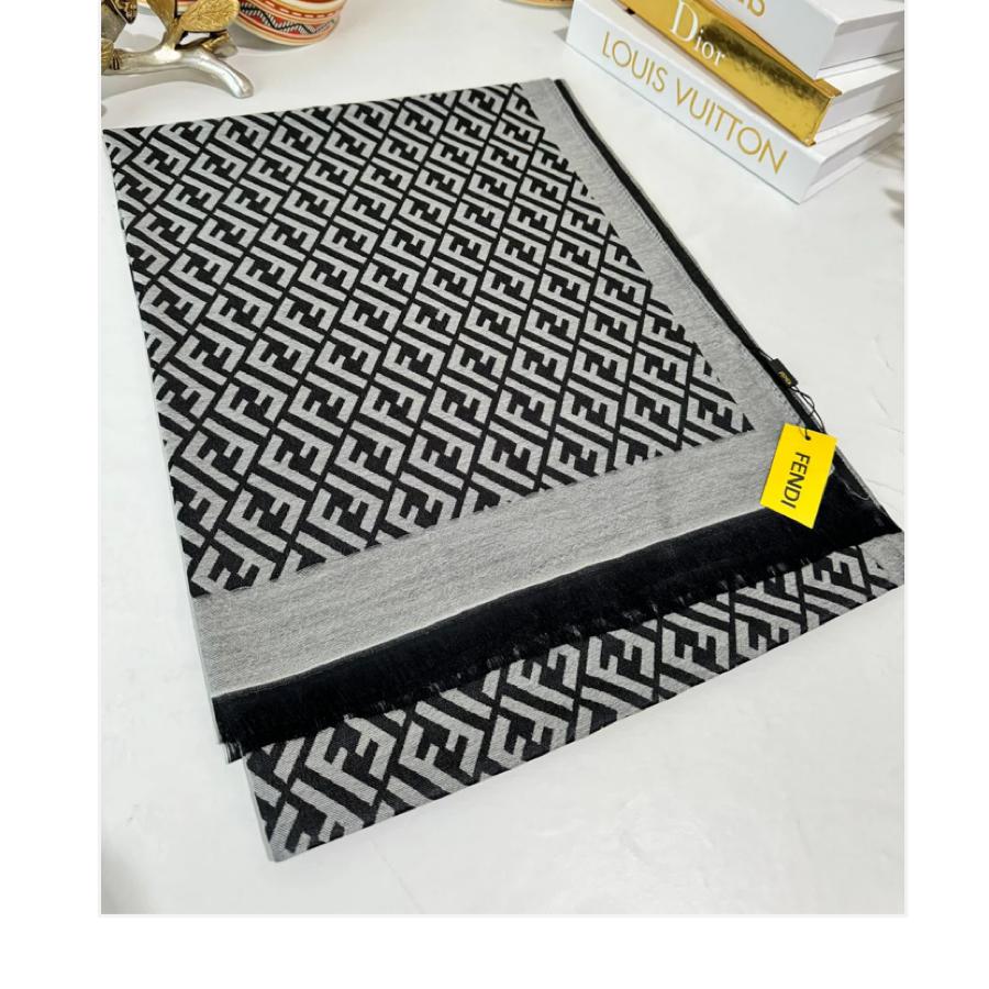 İthal Fendi Kaşmir Yün İpek Şal - Siyah Gri