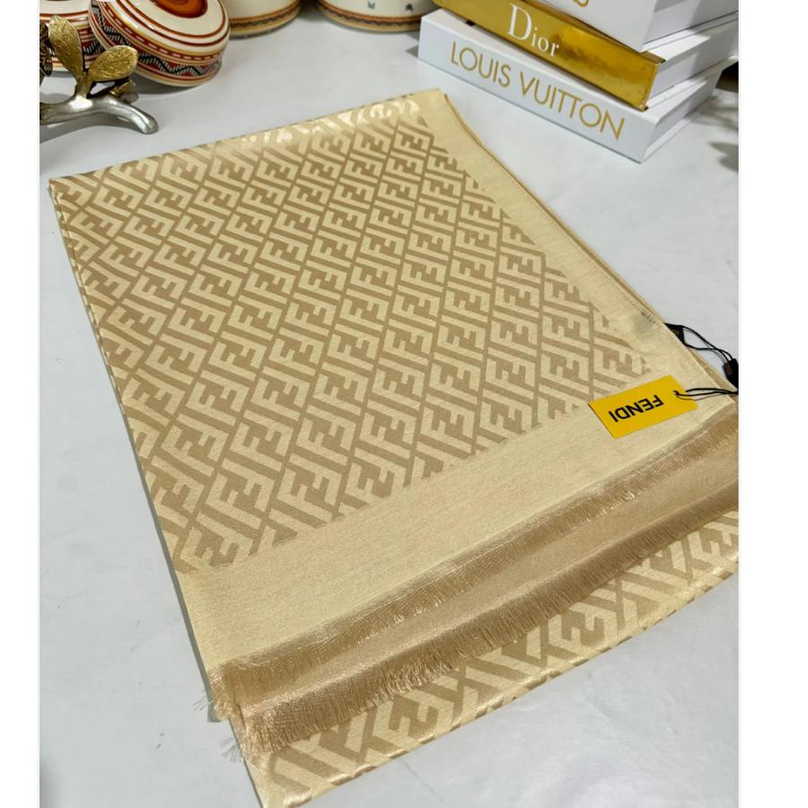 İthal Fendi Kaşmir Yün İpek Şal - Altın Bej