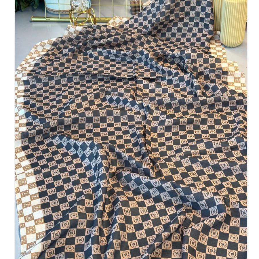 Vakko Pamuk İpeksi Şal - Krem-Siyah