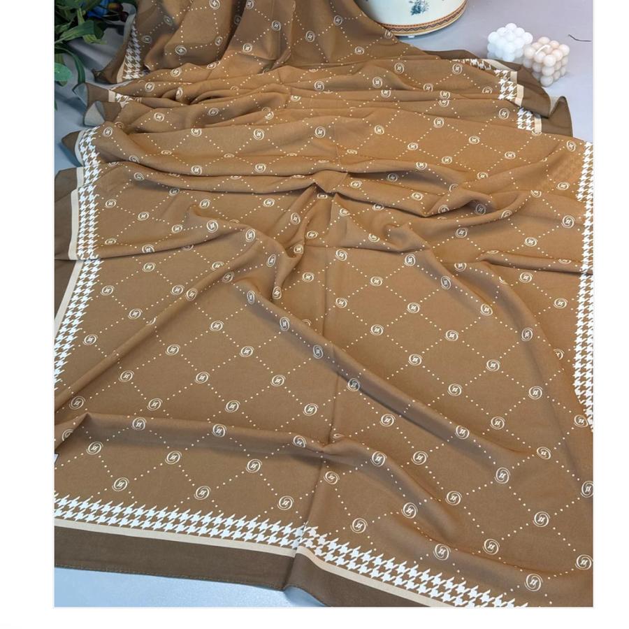 Vakko Desen Twill İpek Şal-Kahverengi