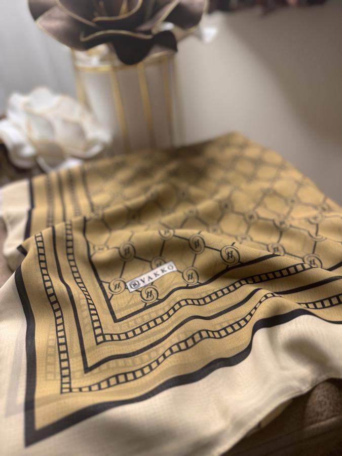 Vakko Desen Twill İpek Şal- Camel