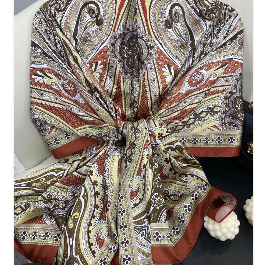 Rüzgar Desen Vual İpek Şal -Kumlu Kırmızı