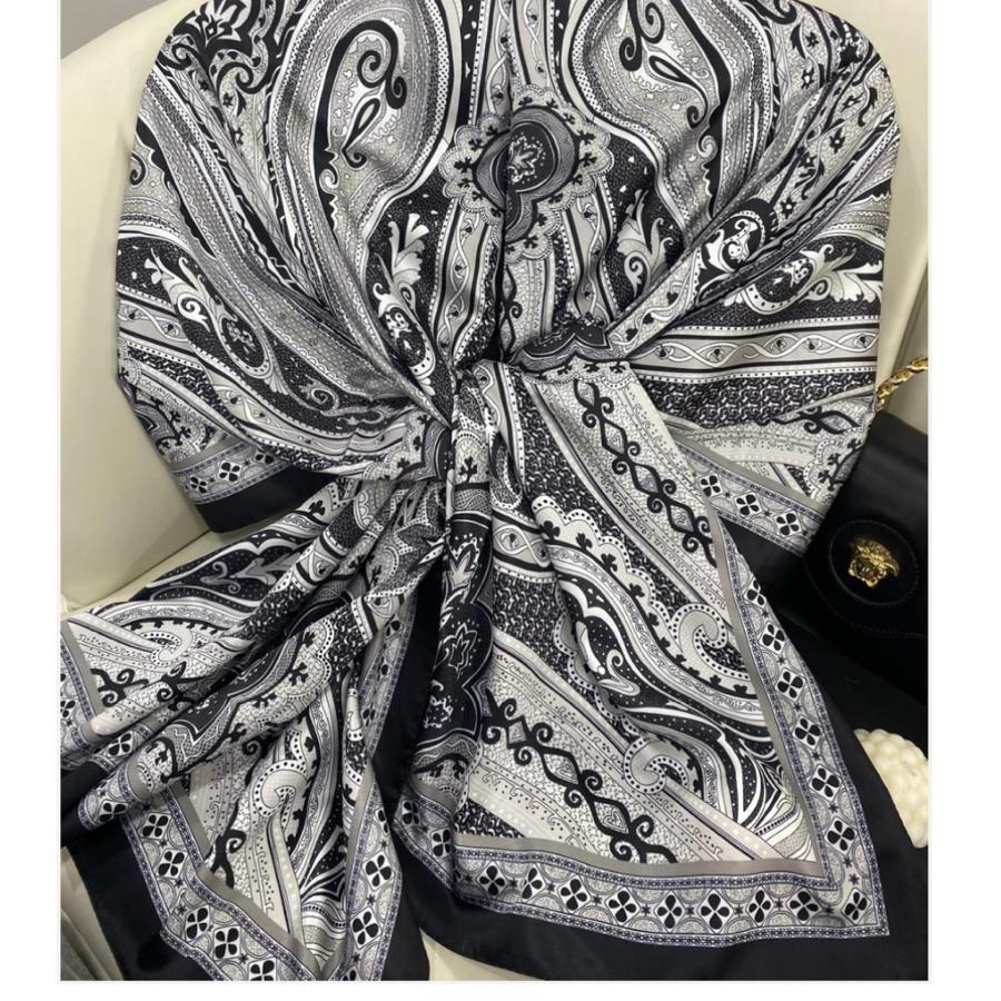 Rüzgar Desen Vual İpek Şal -Siyah