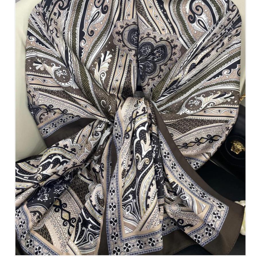 Rüzgar Desen Vual İpek Şal -Ceviz Kahvesi