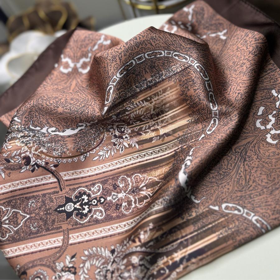 Etro Desen Vual İpek Şal -Kahve Kızıl