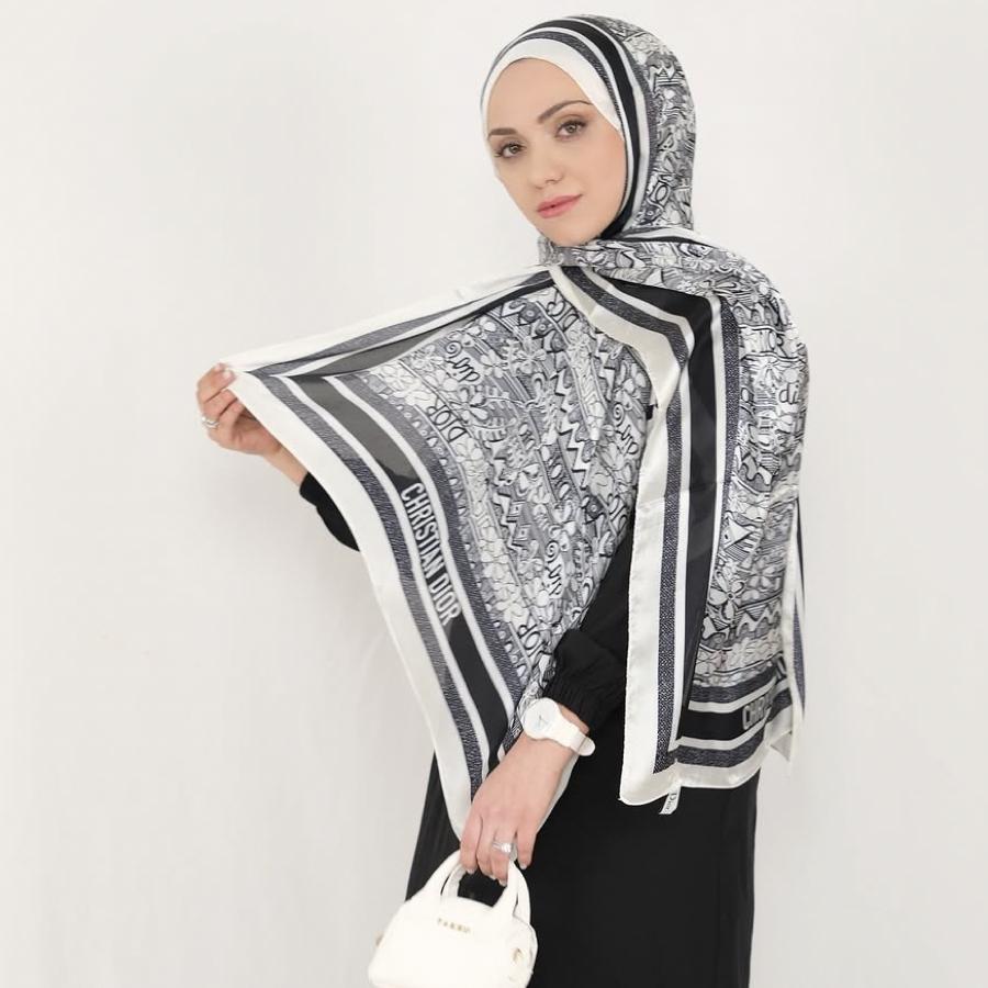 Dior Çift Taraflı İthal Vual İpel Şal 78632 - Ekru-Siyah