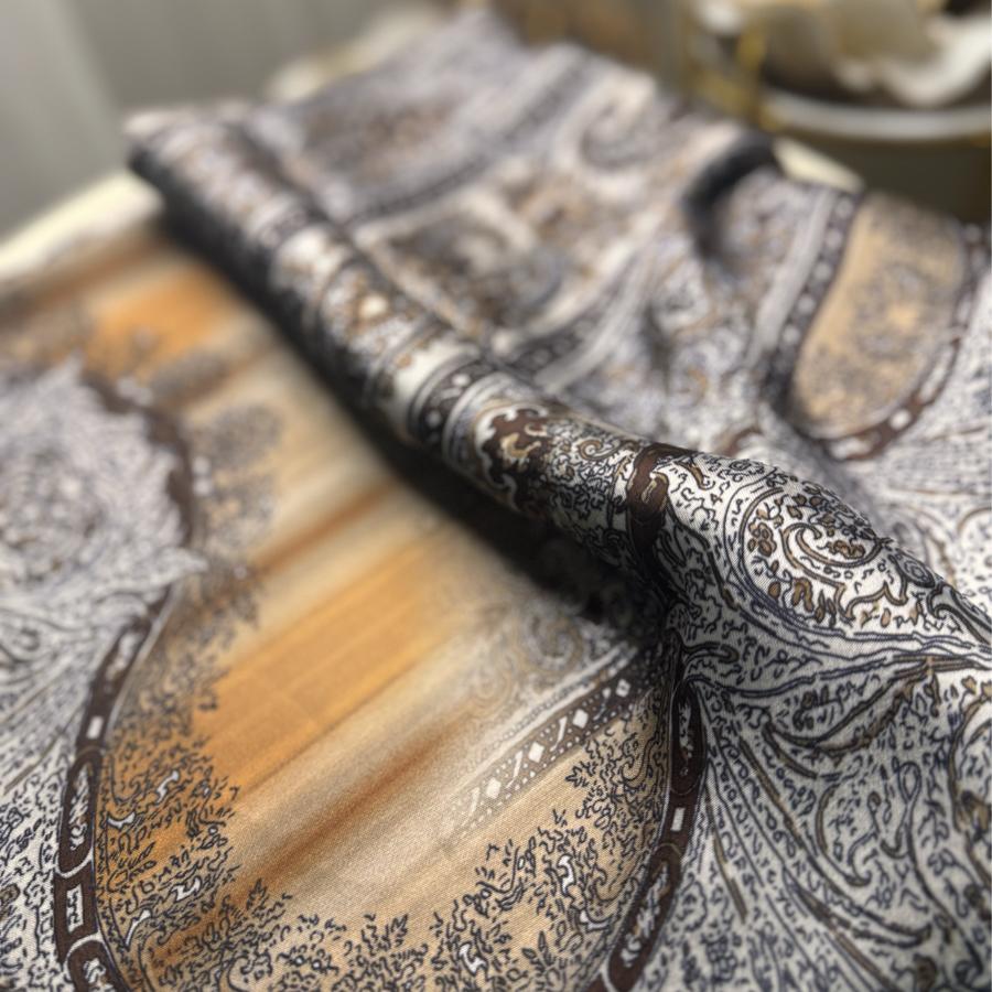 Etro Marka Yeni Sezon İthal Etnik Desen Vual İpek Şal - Hardal