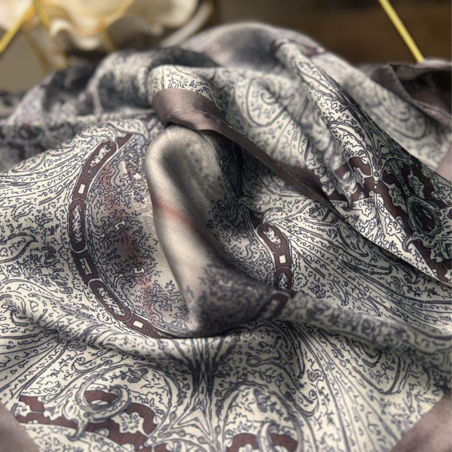 Etro Marka Yeni Sezon İthal Etnik Desen Vual İpek Şal - eflatun