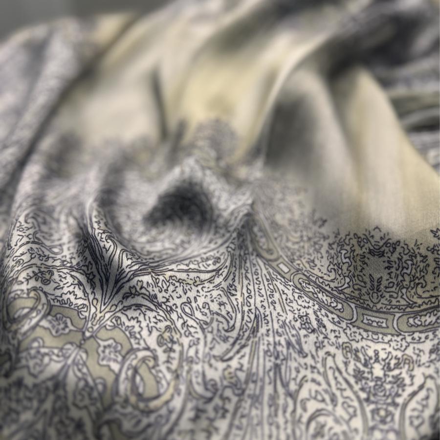 Etro Marka Yeni Sezon İthal Etnik Desen Vual İpek Şal - Haki