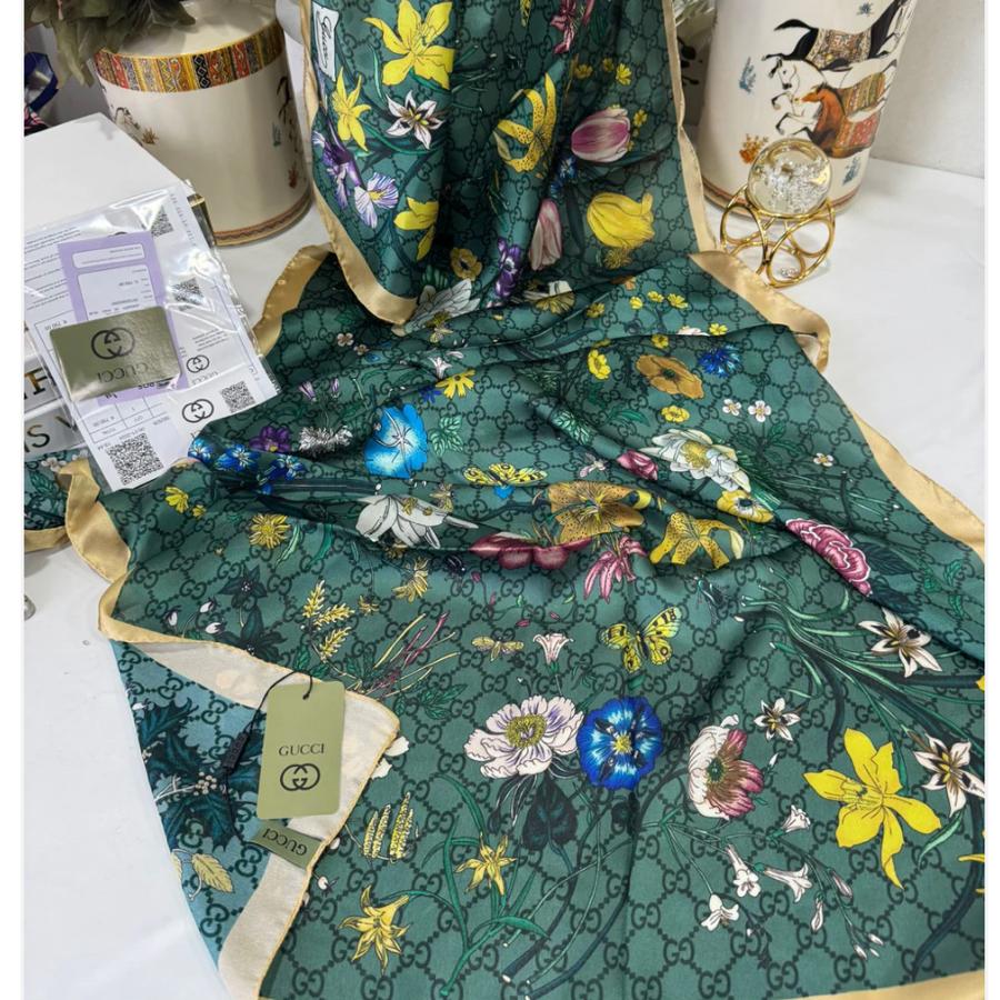 Gucci İthal Çifttaraflı vual ipek - sarı/zümrüt