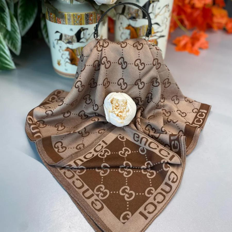 GUCCİ ÇİFT TARAFLI KAŞMİR İPEK EŞARP - KAHVE