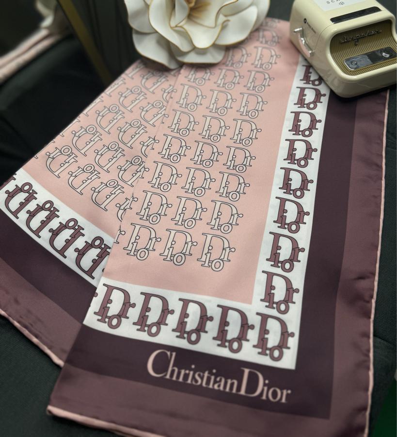 Dior Marka Twill Eşarp - Vişne Pudra