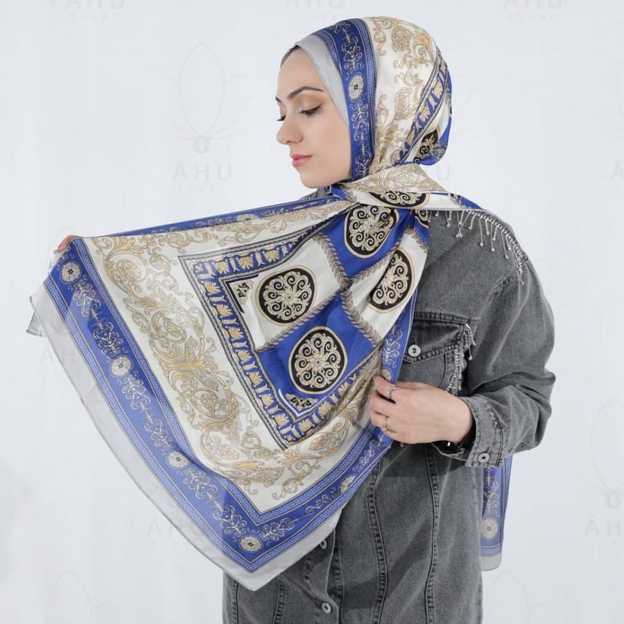 Versace VUAL İpek Şal (İTHAL) Gümüş Mavi